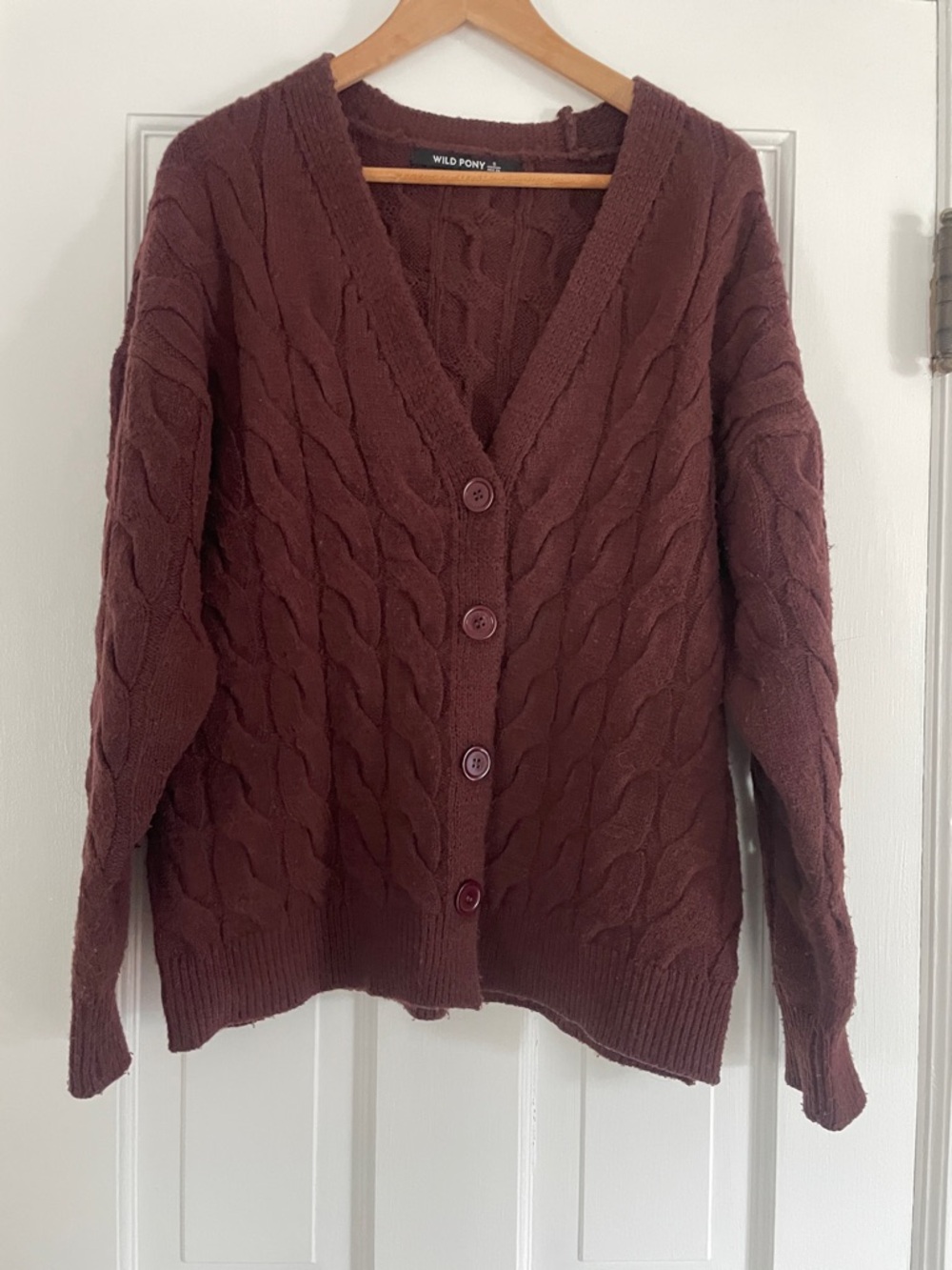 Wild Pony dusty rust cable knit button-front cardigan